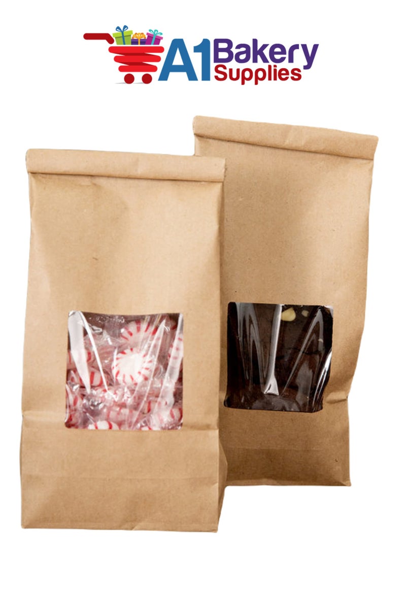 A1 Bakery Supplies كيس مخبز كرافت 1 رطل مع نافذة مربعة - 25 عبوة من إمدادات المخابز A1 - Image 3